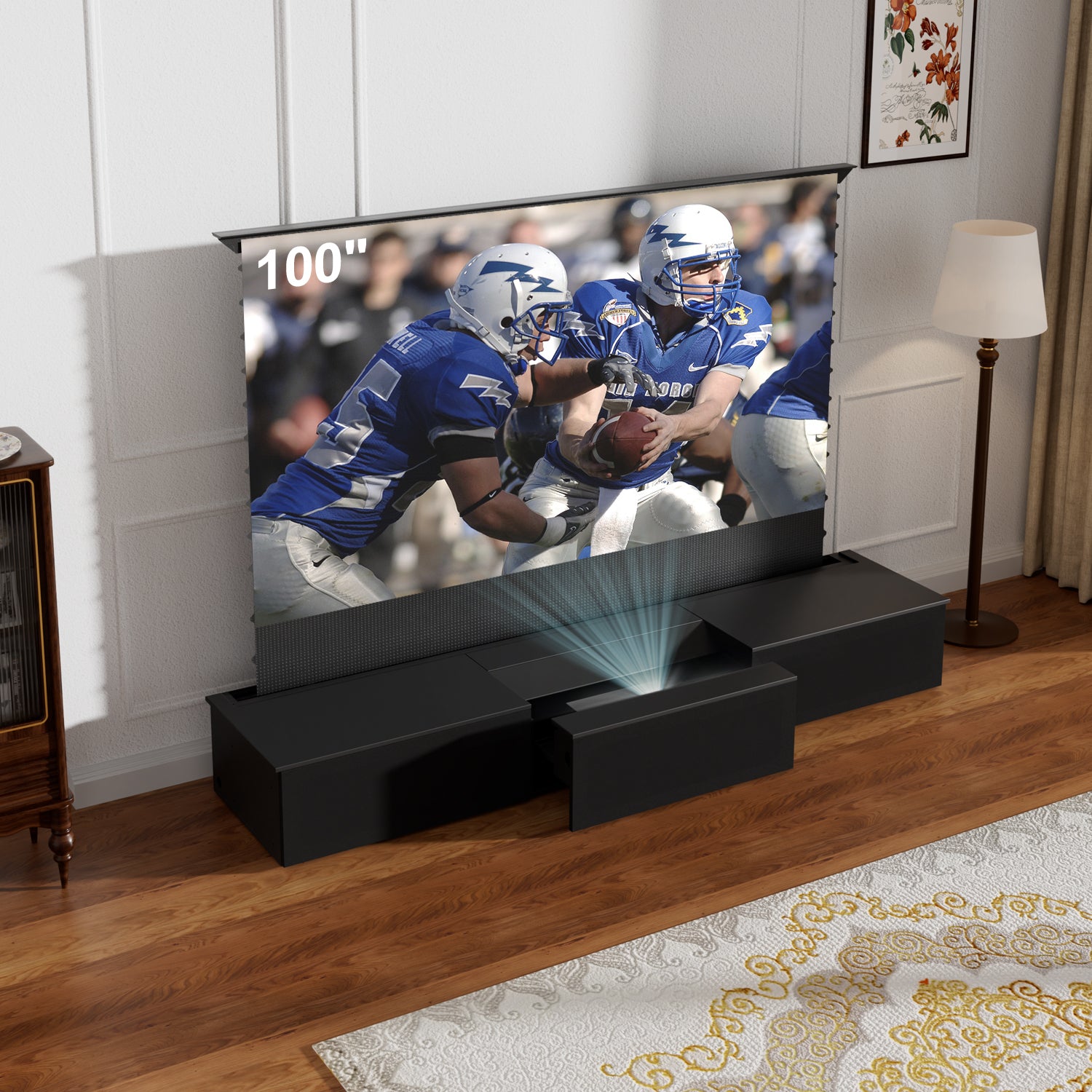 Shore 100-120" Black Motorized Laser TV Flat Pack Cabinet