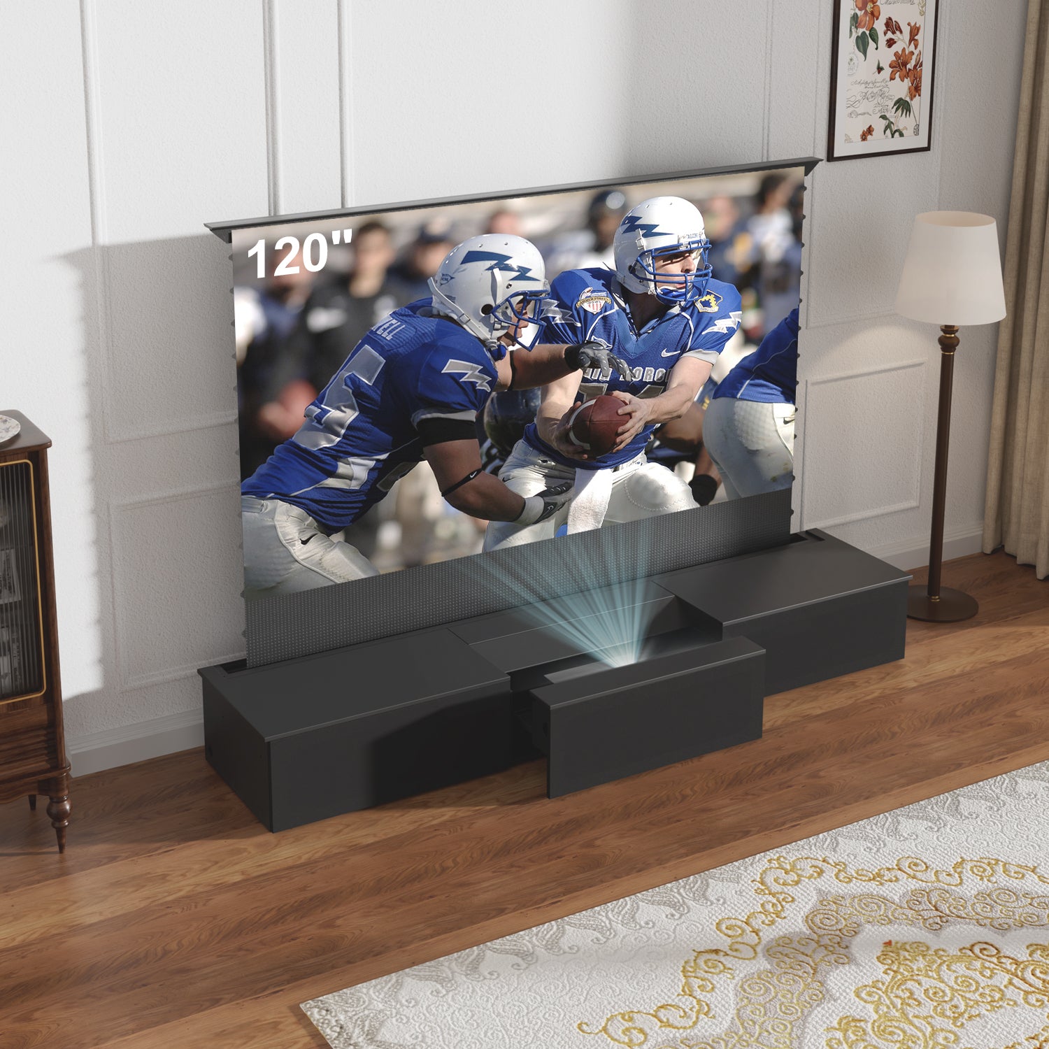 Shore 100-120" Black Motorized Laser TV Flat Pack Cabinet