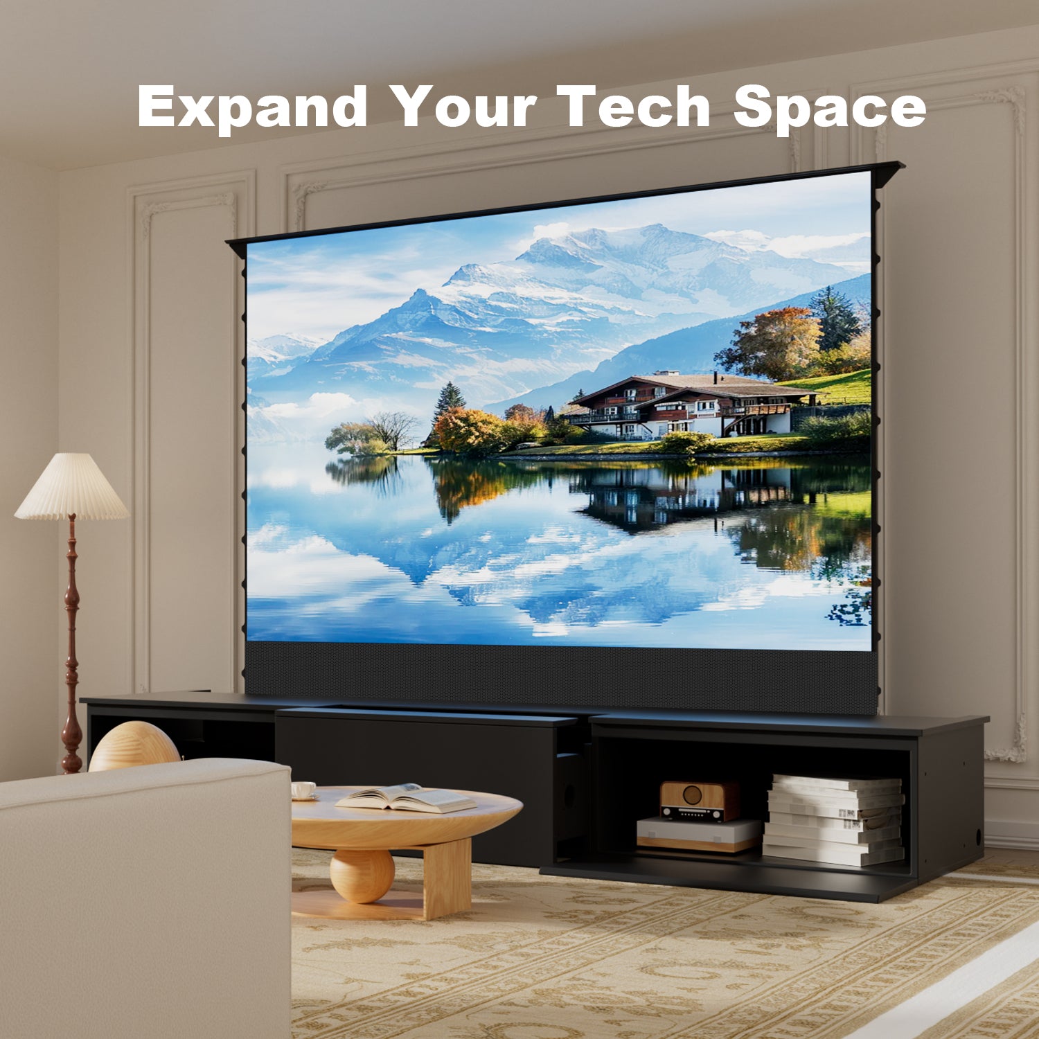 Shore 100-120" Black Motorized Laser TV Flat Pack Cabinet