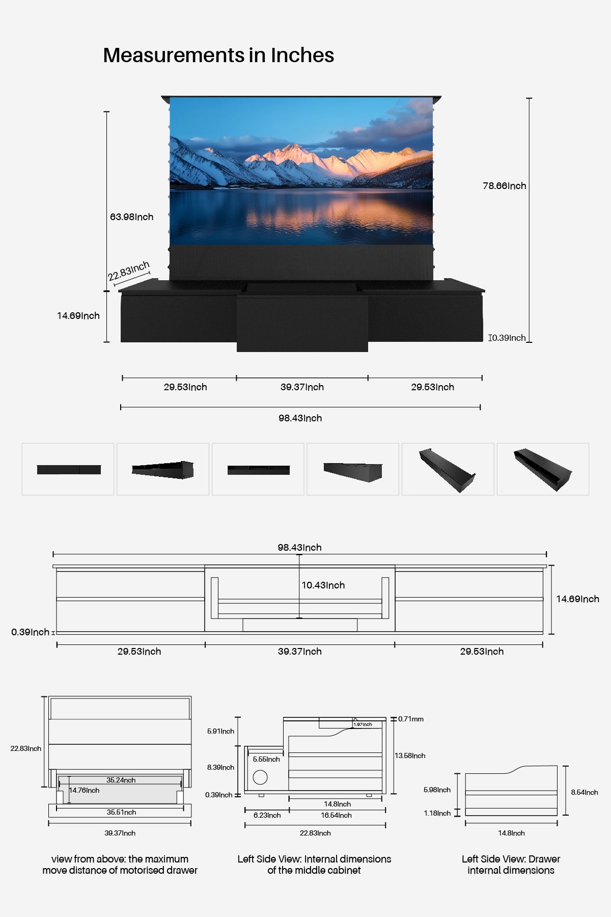 Shore 100-120" Black Motorized Laser TV Flat Pack Cabinet