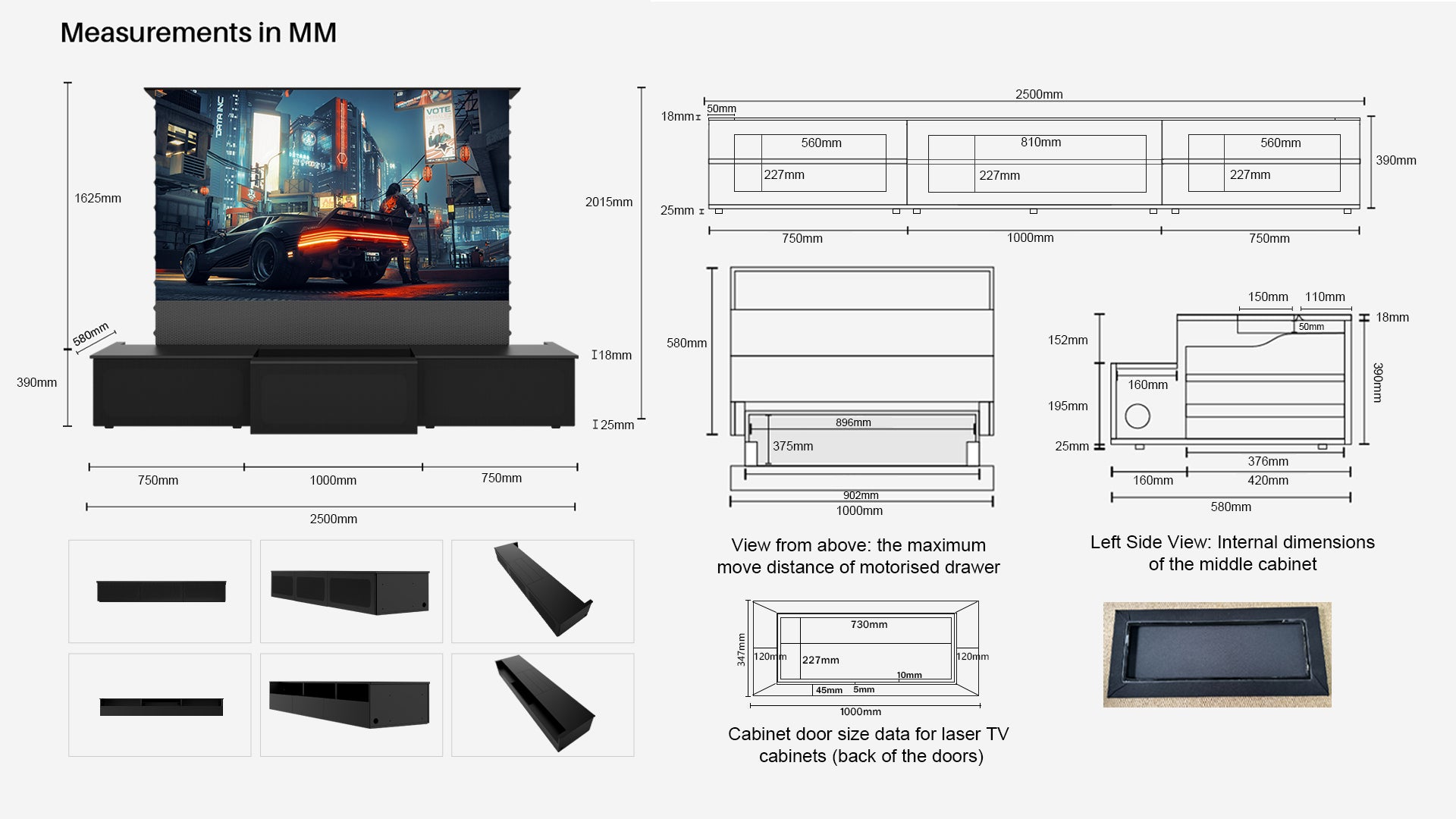 Shore 100-120" Black Motorized Laser TV Flat Pack Cabinet
