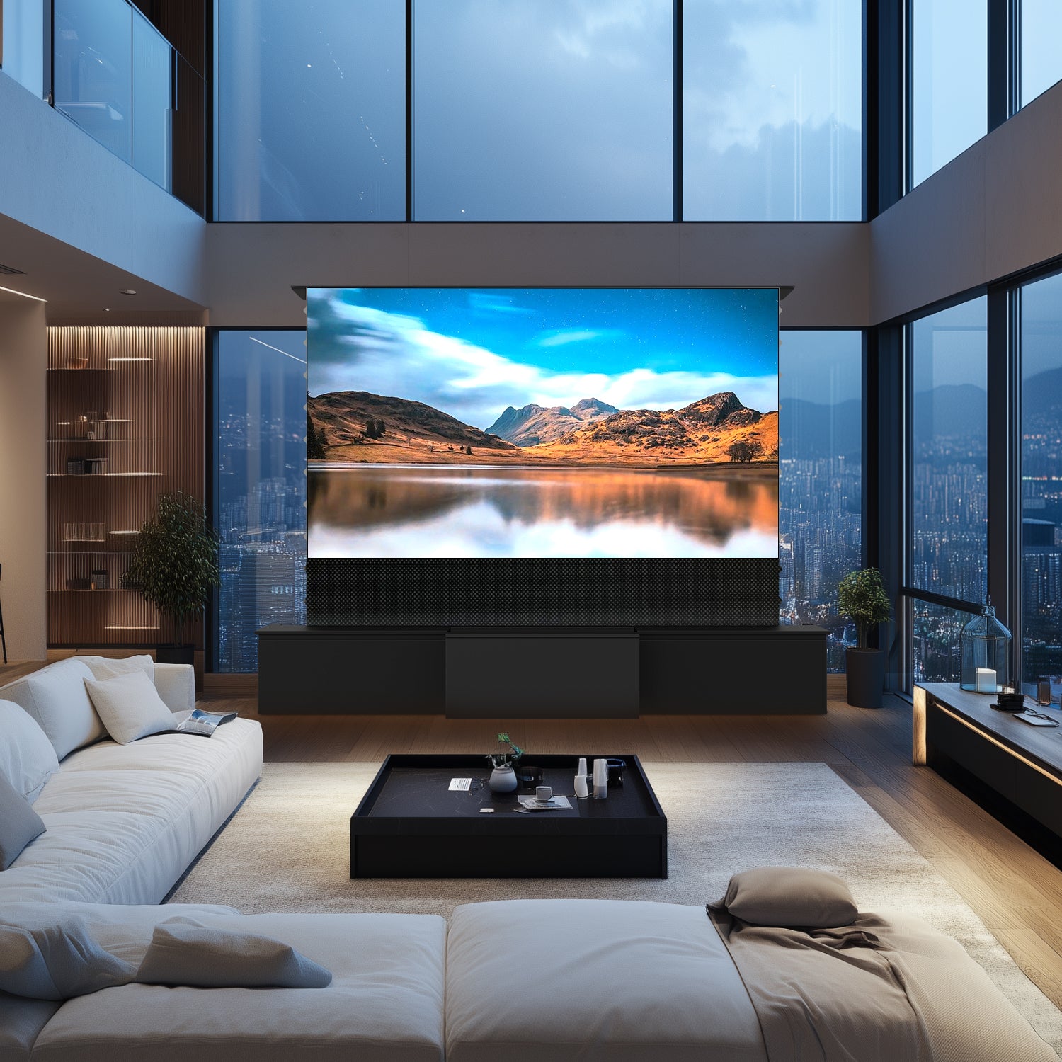 Shore 100-120" Black Motorized Laser TV Flat Pack Cabinet
