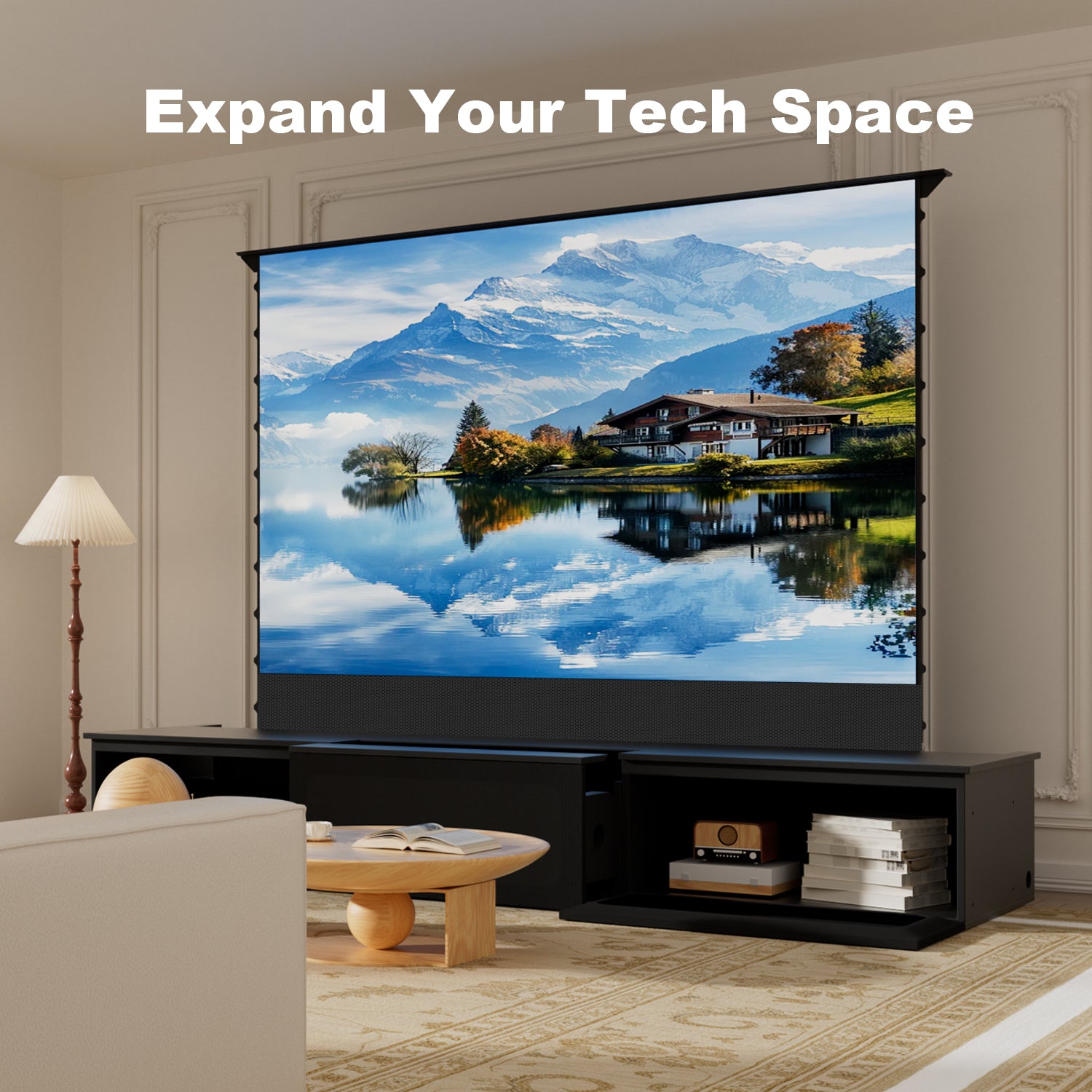 Shore 100-120" Black Motorized Laser TV Flat Pack Cabinet