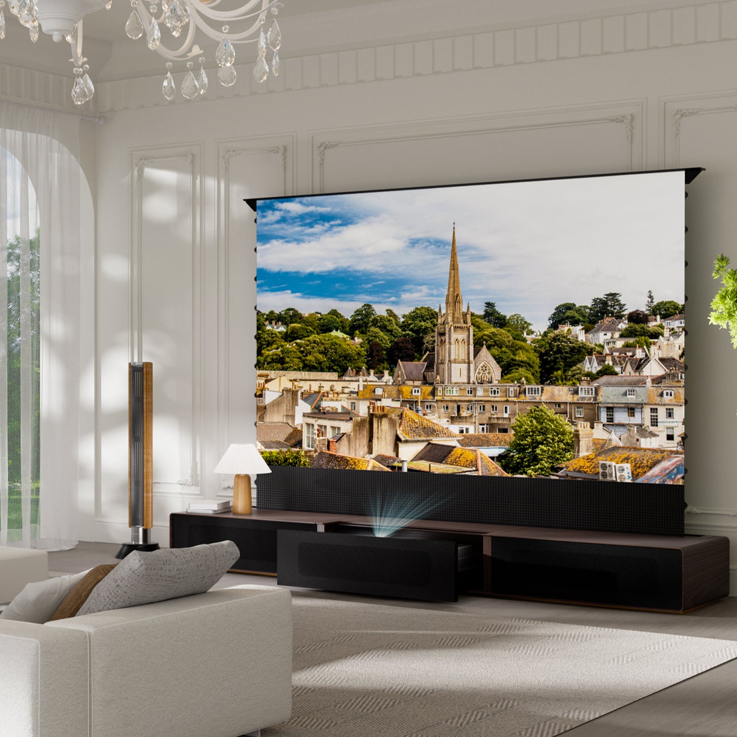 Shore Walnut Matte Motorized UST Laser TV Cabinet (Pre-assembled)