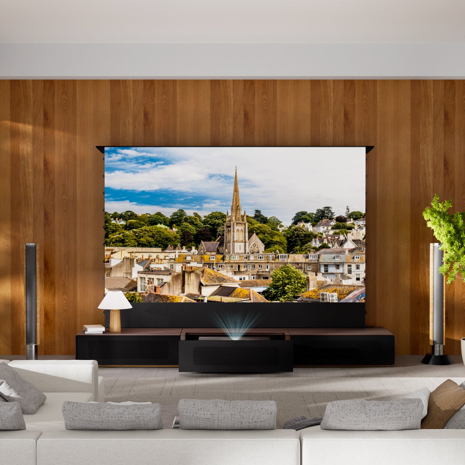 Shore Walnut Matte Motorized UST Laser TV Cabinet (Pre-assembled)